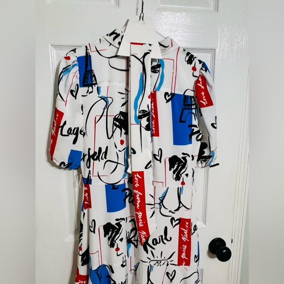 KARL LAGERFELD PARIS Bungee Print Belted Shirtdress. NWOT. RETAIL 149 - Picture 8 of 12
